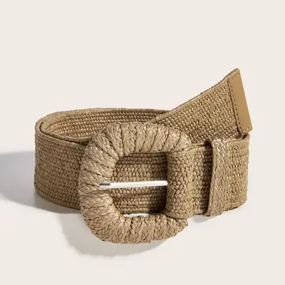 Women's Cotton Linen Belt with Round Square Buckle