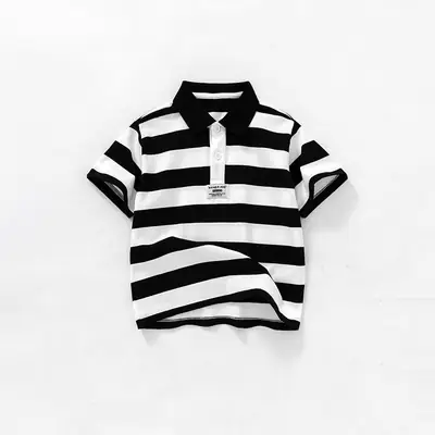 Boys Striped Polo Shirt & Shorts Set Black White Summer