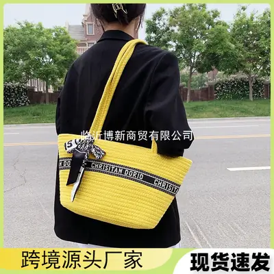 Women's Yellow Cotton Crossbody Bag with Satchel Design