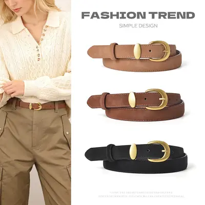 Vintage Frosted Leather Belt for Women Black