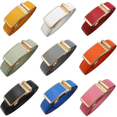 Automatic Buckle Belt Yellow Leather Business Casual