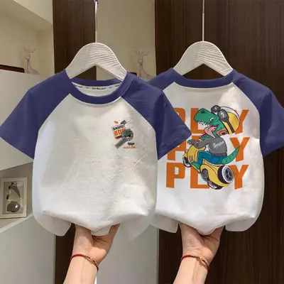 Boys Cotton Raglan T-Shirt White Blue New Summer