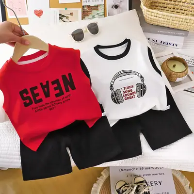 Kids Cotton Vest Suit White Black Summer Shorts