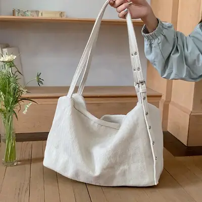 White Canvas Lazy Style Shoulder Bag for College Students
