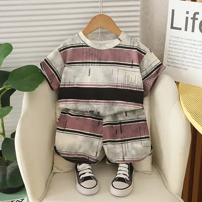 Kids Striped T-Shirt Set Summer Boys Korean Style