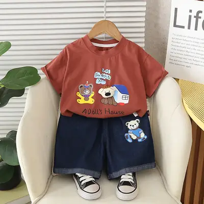 Kids Adult's House Bear T-Shirt Shorts Set Black Blue