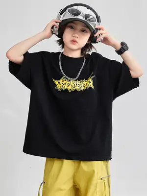 Boys T-Shirt Black Yellow Graphic 2026 Summer