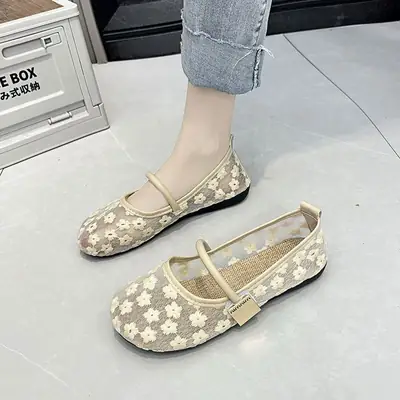 Women's Lace Mesh Mary Jane Shoes Black