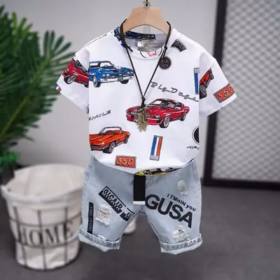 Baby Boy Cartoon Print Cotton Shorts Set 2025