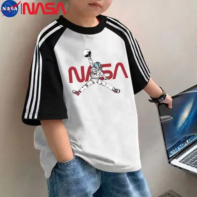 Nasa Kids T-Shirt White Black Short Sleeve Medium to XL