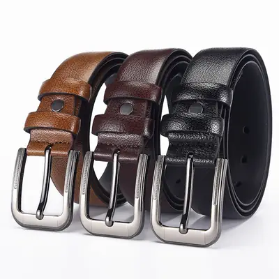 Men's Black Leather Belt with Silver Buckle