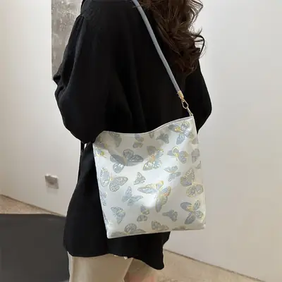 Women Jacquard Canvas Shoulder Bag Blue Paisley 2026