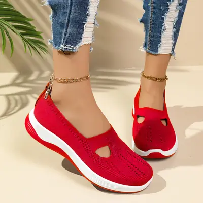 Women's Grey Mesh Slip-On Casual Heels