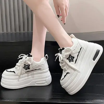 Women White Platform Sneakers Thick Soled Casual Spring 2025
