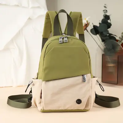 Green Beige Crossbody Backpack for Students & Travel