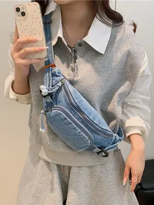 Women's Washable Denim Crossbody Bag Large Mobile Phone Bag