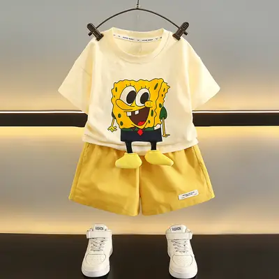 Boys Yellow Cartoon Shorts 2025 Summer Set