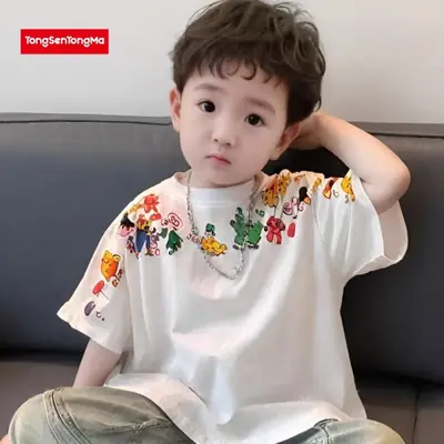 Children's Cotton Floral T-Shirt Short Sleeve Boys Medium