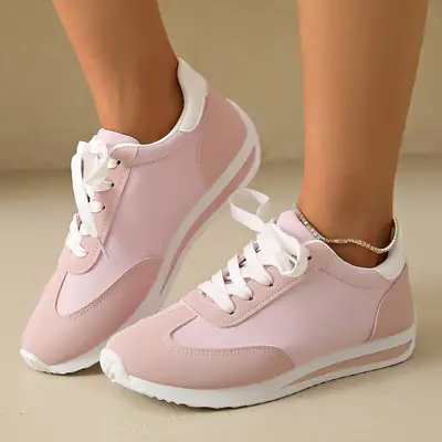 Women Pink Leather Casual Shoes with White Sole