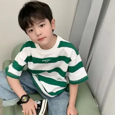 Kids Striped Cotton T-Shirt Medium Large Summer Wear