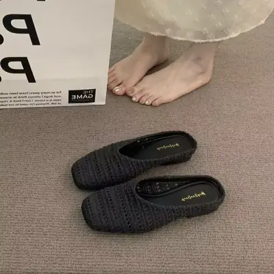 Women's French Holiday Woven Niche Slippers Spring Summer Baotou