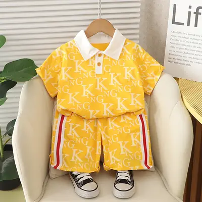 Kids Korean Style Blue Printed T-Shirt Suit for Boys