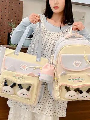 Cute Cat Design Crossbody Backpack Set for Girls
