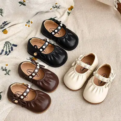 2025 spring baby girl children's shoes wholesale soft bottom baby princess shoes pearl children's leather shoes children's shoes for girls