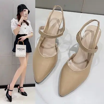Women's White Pointed Heel Sandals Soft Leather High Heel