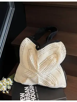 Women's Cream Crossbody Tote Bag with Tassel & Straw Design