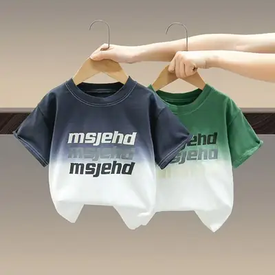 Boys Green Gradient T-Shirt 2025 Short Sleeve