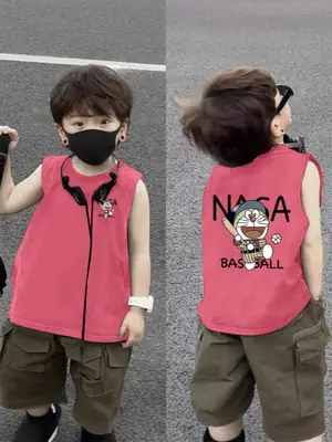 2025 Boys Pure Cotton Sleeveless Vest Red FUVUH Bear Print