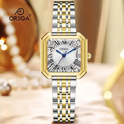 Orsga Square Diamond Women's Watch Gold Silver