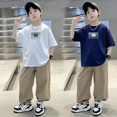Boys Printed T-Shirt Set Summer 2026 Loose Casual Cool Student Wear