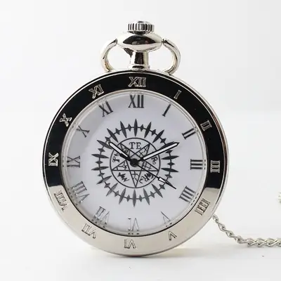 Quartz Pocket Watch Black Open Face for Men Women