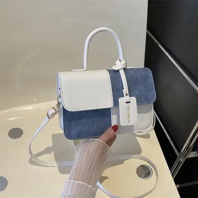 Women's Blue White Stitched Shoulder Messenger Bag