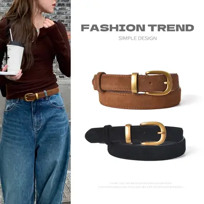 Women's Black Suede Belt with Gold Buckle