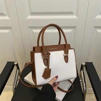 White Brown Textured Shoulder Bag for Women