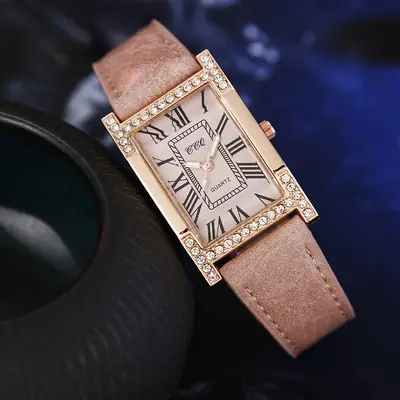 Women's Roman Numeral Diamond Watch Rose Gold Square Case