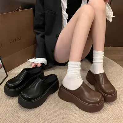 Trendy Thick-Soled Height-Increasing Slippers for Women 2025 Spring and Autumn New Popular Outdoor Ultra-High Heel Mule Slippers