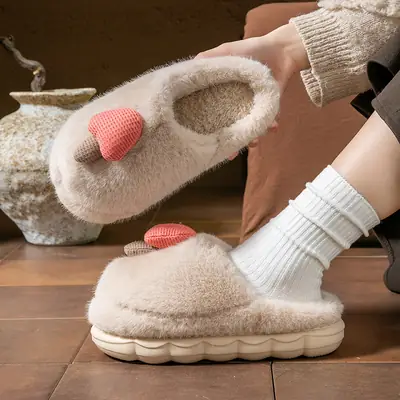 Cotton Cartoon Mushroom Slippers Women Winter Warm
