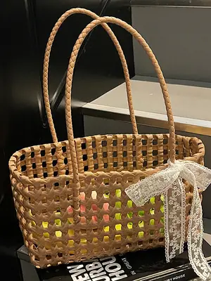 2025 French Woven Basket with Bow for Women