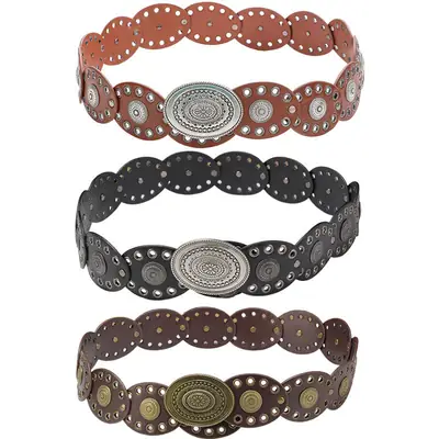 Cross-Border Women's Belt Decorative Belt European American Bohemian Oval Girdle