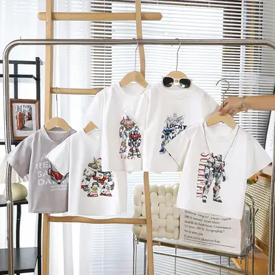 Boy's Graphic T-Shirt Grey Summer Loose Fit