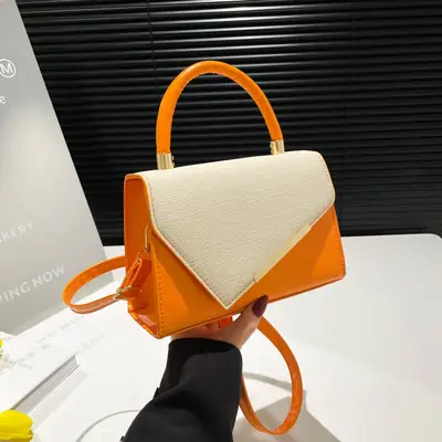 Women's Orange White Stitched Crossbody Bag 2025