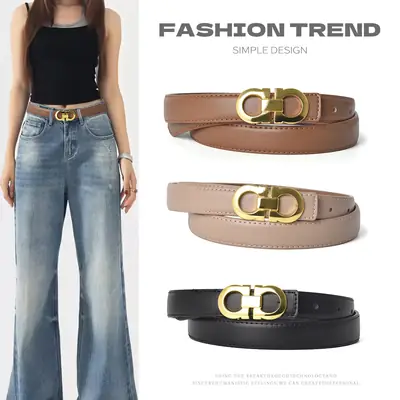 Women's Genuine Leather Belt with Gold Buckle