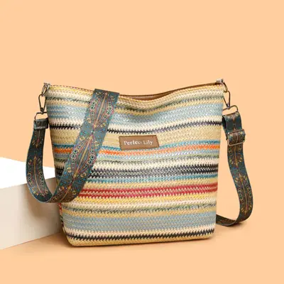 Women's Striped Crossbody Bag Casual Trendy Large Capacity