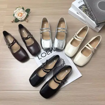 White Square Toe Mary Jane Flat Shoes for Women