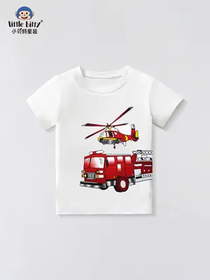 2025 Kids T-Shirt Red Helicopter Car Print Cotton