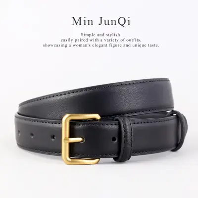 New Women's Genuine Leather Belt with Gold Buckle